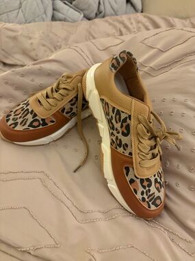Leopard Print Tan Platform Sneakers for Women